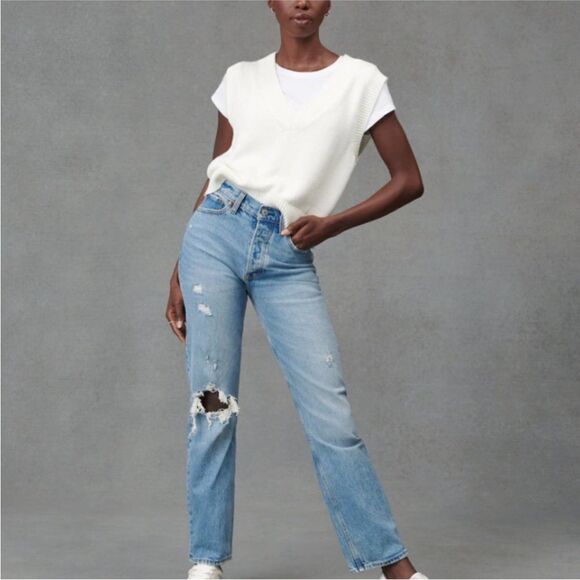 Abercrombie & Fitch The Dad High Rise Distressed Jeans Size 29 8R - Picture 1 of 8